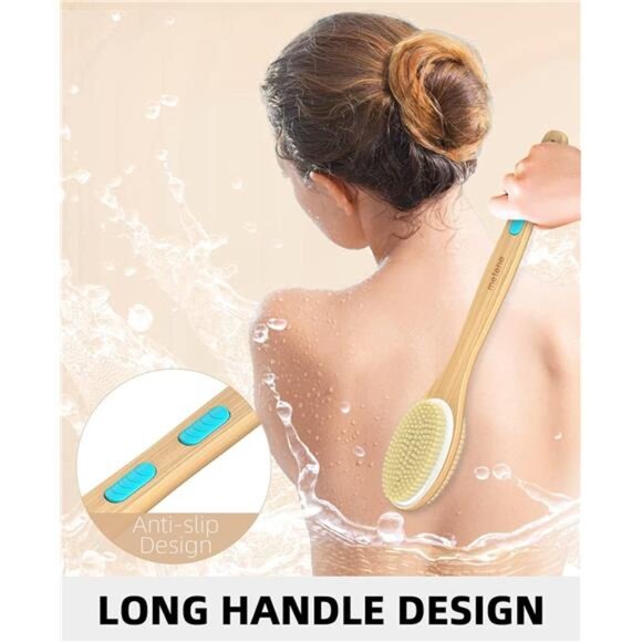 Dual-Sided Long Handle Shower Brush – Exfoliating & Soft Bristles for Bath & Dry - Picture 7 of 16